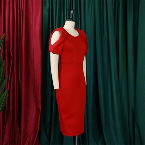 Useagrey Women's Red Slim Bodycon Midi Dress - Summer Casual Party Work Dress3