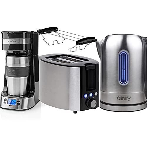 TronicXL 1 Tassen Kaffeemaschine + Wasserkocher Toaster Set - Mit Temperatureinstellung Temperaturwahl Frühstück Set…