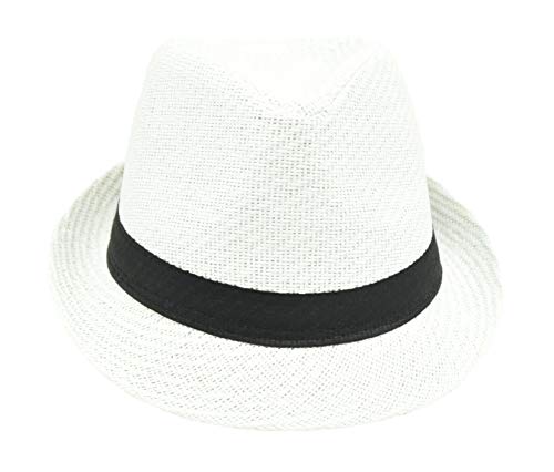 Navisima 1920S Panama Style Fedora Hats For Kids Teeangers Men And Women - Sun Fedora Hat With Band - Trilby Summer Beach Hat - White (Medium) #TOP1