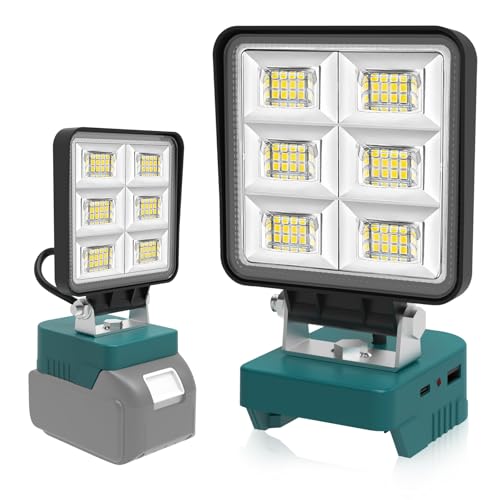 T-SUN Foco de Trabajo LED para Makita Batería 18V, 48W 5200LM Luces de Trabajo Portátiles Recargables Foco LED Recargable para Camping, Pesca, Reparación de Automóviles, Emergencia (Sin Batería)