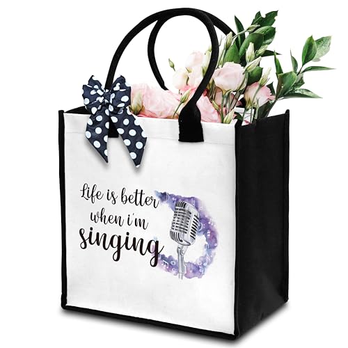Singing Tote Bag For Women, Life is Just Better When I'm Singing Tote Bag, Canvas Tote Bag For Travel, Music Lover Gift Tote Bag With Ribbon, Beach Tote Bag Gifts For Women Teachers Singer Friends -03