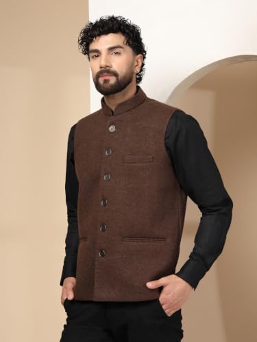 Vastraa Fusion Brown Nehru Jacket for Men Coffee Brown - Image 4