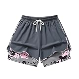 Pantalones cortos deportivos informales de verano con cordón, cintura elástica y bolsillos para deportes al aire libre y, gris oscuro, XL