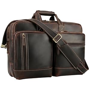 Leather Briefcase for Men Expandable Large 17 Inch Laptop Crossbody Shoulder Bag Business Travel Duffel Attache Case