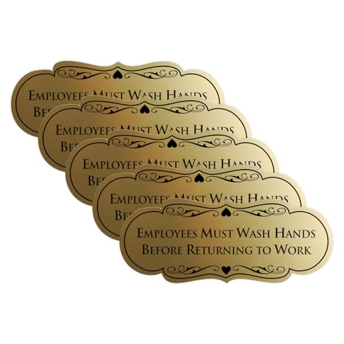 Signs ByLITA Designer Employees Must Wash Hands Before Returning to Work Sign - Durable Material and Easy Installation ‌(Brushed Gold) - Small (5 Pack)