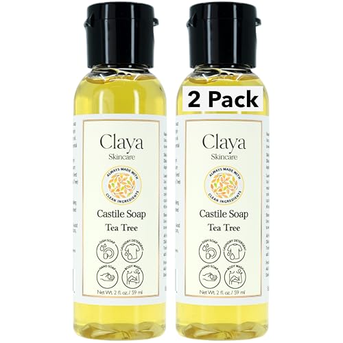 Image of Claya Tea Tree Liquid Castile Soap - Organic Ingredients, Biodegradable, Gentle for Sensitive Skin, Versatile Uss and Travel Size (2 pack of 2 fl oz)