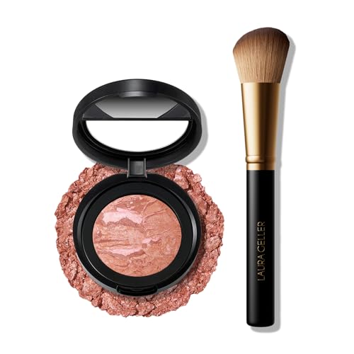 Image of LAURA GELLER NEW YORK Baked Blush-n-Brighten Marbleized Blush + Angled Brush, Pink Grapefruit