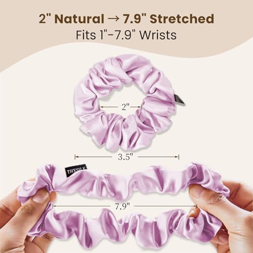 Image of THXSILK 100% Mulberry Silk Chunky Scrunchies 3-Pack, 25 Momme Mulberry Silk Hair Ties for Women, Thick Voluminous No Damage Hair Ties, Ponytail Holders for All Hair Types, Light Purple