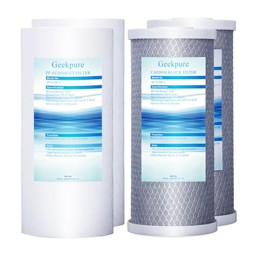 Geekpure 10 Inch Whole House Water Filters Set w/PP and Carbon Block -4.5'x 10'-5 Micron