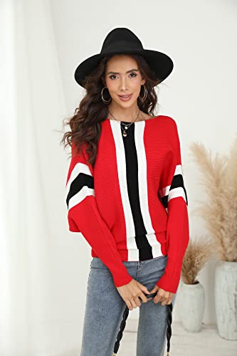Image of FULIER Women Oversized Boat Neck Batwing Sleeves Dolman Knitted Sweaters Lightweight Pullovers Tops One Size