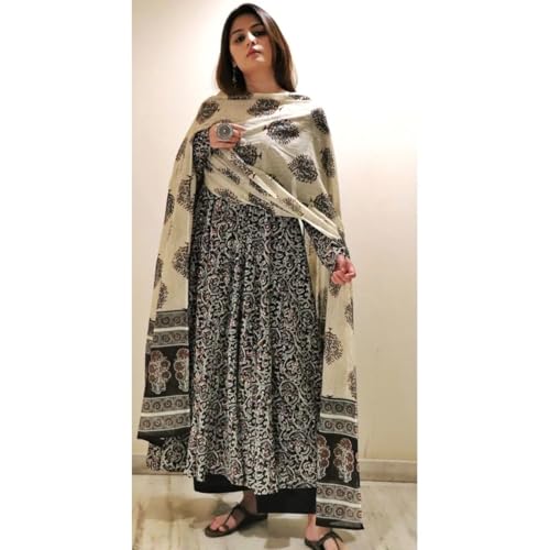 Image of Nermosa Women Printed Anarkali Kurta and Pant Set with Dupatta | Printed Kurta Set | Cotton Suit | Women Kurta Sets |