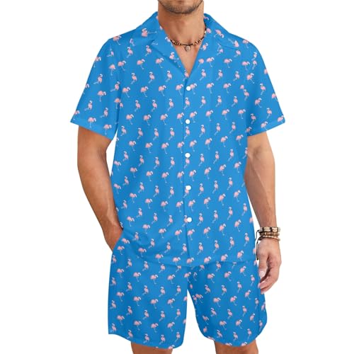 Artsadd 2 Piece 80s 90s Outfit Pink Flamingo Men Hawaiian