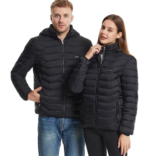 KVOTUU Heated Jacket for Men Women Full Zip Heating Hooded Coat Electric Warming Heated Jackets Winter Outdoor Warm Clothing Black