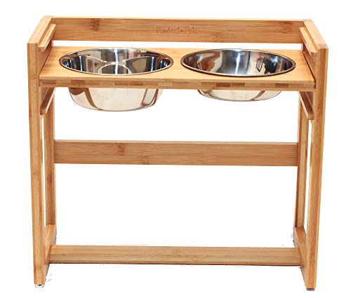 Adjustable Height Elevated Dog Bowls for Large Dogs by Pawfect Pets- 12”, 14”, or 16” Tall Raised Dog Bowl Stand with…