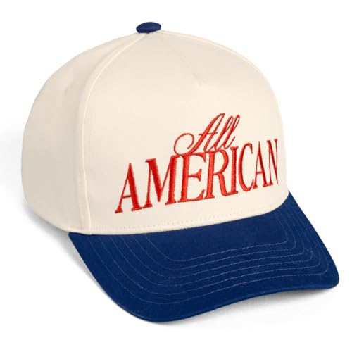 xo Fetti All American Trucker Hat | America 250 Patriotic Fourth of July USA Party Red Blue Embroidered Snapback Summer Cookout