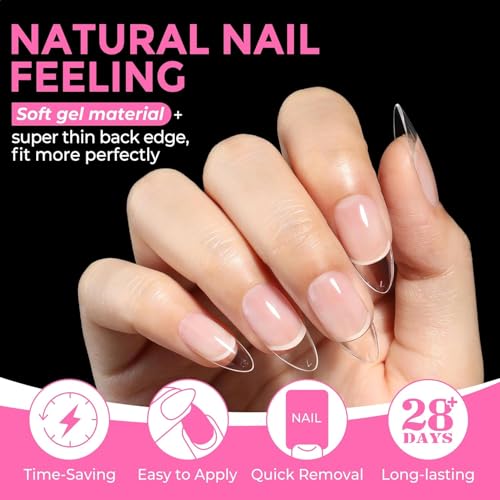 Image of UNA GELLA Almond Nail Tips, 216pcs Pointed Almond Gel Nail Tips Pre-shape Half Matte Full Cover Clear Acrylic Soft Gel Fake Nails for Nail Extension Nail Art 12 Sizes