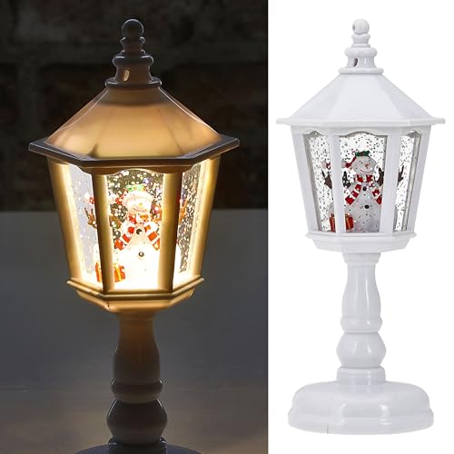 LED Xmas Laterne Santa | 7,5x21x8x7,5cm Kunststoff weiß 1 LEDs warmweiß | Schneefunktion Weihnachtsmusik | Weihnachtsbeleuchtung (1 x LED Xmas Laterne weiß)