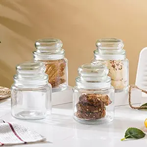 Nestasia Set of 4 Transparent Medium Modern Kitchen Storage Glass Jar With Rust-Free Glass Airtight Lid | Jars & Containers for Kitchen Storage | Glass Container with Lid (550ml each)