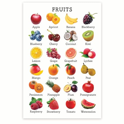 Bliss Monkey Co. Fruits Products Chart - Healthy Eating Nutrition - Fruit Food Groups - Fruit Food Facts - Food Pyramid 12 x 18 Inch Poster - Unframed - Premium 100lb Gloss - Made In USA - BMCP0467