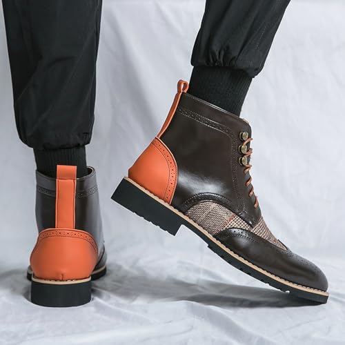 Mens Chukka Boots Pointed Toe Brogue Patchwork Ankle Boots Lace Up Casual PU Leather Shoes for Men4