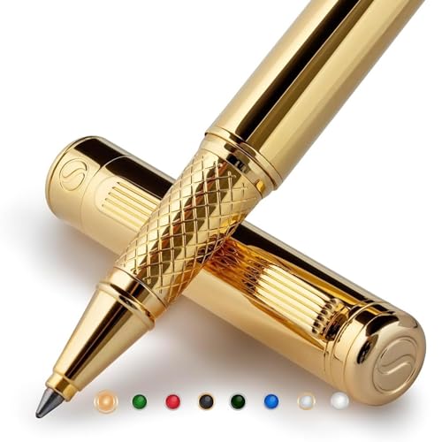Image of Scriveiner Gold Rollerball Pen - Stunning Luxury Pen, Real Gold Plating, Schmidt Ink Refill, Best Roller Ball Pen Gift Set for Men & Women, Professional, Executive Office, Nice Pens