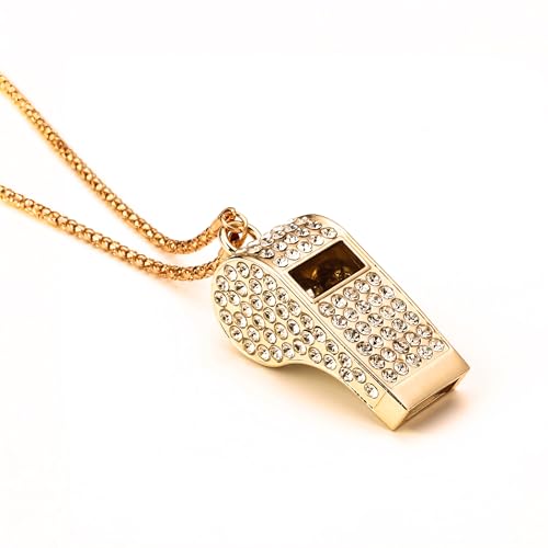 Little Syohe Gold Bling Whistle Metal Crystal Rhinestone Whistle Shining Whistle with Chain for Decoration Stylish Whistle for Coaches Referees Teacher Sports Lifeguards