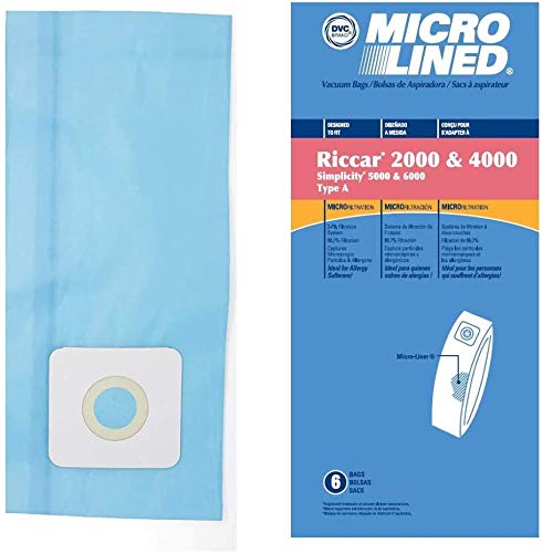 DVC Micro-Lined Paper Replacement Bags for Riccar Style A 2000/4000 and Simplicity 5000/6000 Series - 6 Bags
