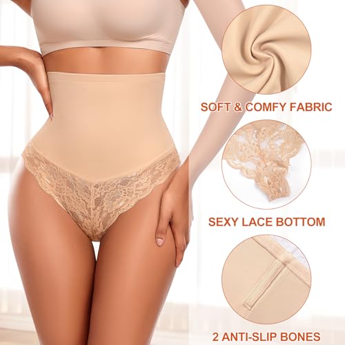 Image of Werena Thong Shapewear for Women Tummy Control Seamless High Waist Body Shaper Underwear Shaping Panties