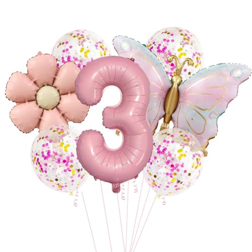 Schmetterlinge Deko Luftballon 3. Geburtstag Mädchen,Zahlen 3....