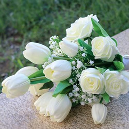 Ramo de novia de aspecto real en cascada artificial con flores vintage premium 7