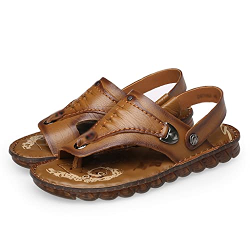 Flip Flops Mens Sandals Slippers Genuine Leather Beach Shoes Men's Trend Soft Casual Men's Non-Slip Two Uses Sandals(46)