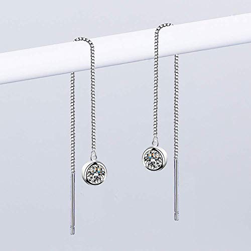 Women 925 Sterling Silver Brilliant Round Cut Cz Needle Threader Pull Through Dangle Earrings #TOP3