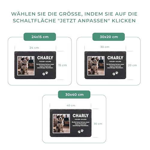 LAUBLUST Personalisierte Grabplatte mit Name & Foto als Grabschmuck für Hund, Katze & andere Haustiere - Erinnerung Motiv, 3 Größen | Schieferplatte mit Gravur als Tiergrabstein Deko & Tiere Grabtafel