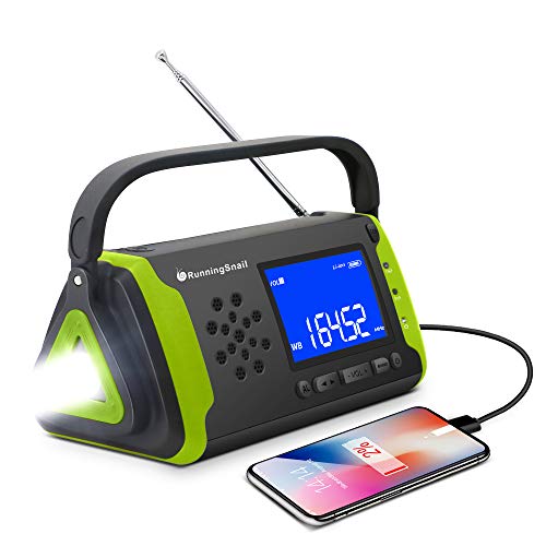 Emergency NOAA Weather Crank Solar Powered Portable Radio with 4000mAh Battery Power for Cell Phone, Bright Flashlight for Household Emergency and Outdoor Survival (097-Green)