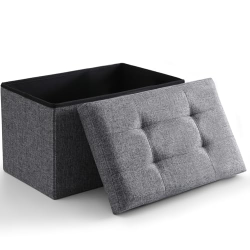 Image of Storage Ottoman Bench Foldable Footrest Foot Stool, 16 inch Fabric Grey