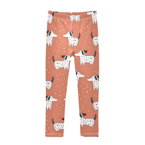 Polka Dot Dog Cartoon Girls Leggings Ultra Soft Compression Yoga Gym Pants for Kids 4-10T