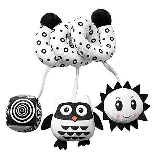 Image of Ebrima Baby Spiral Activity Car Seat Toys, Black and White Baby Toys, High Contrast Baby Sensory Toys, Newborn Hanging Plush Stroller Toys for 0 3 6 9 12 Months Boys Girls (Owl)