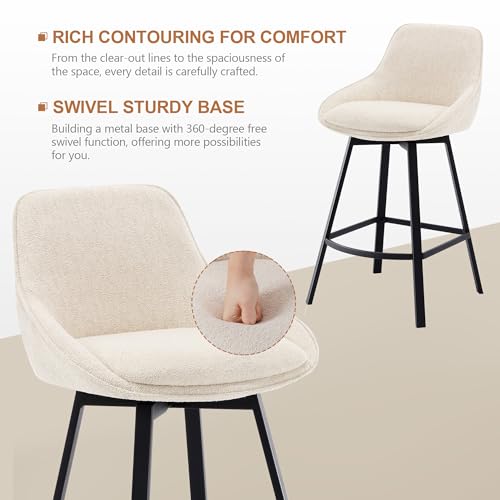 Zesthouse-Swivel-Bar-Stools-Set-of-2-Modern-Counter-Height-Barstools-with-Backs-Upholstered-Linen-Fabric-Stools-for-Kitchen-Island-26-Counter-Top-Stools-with-Metal-Legs-Beige Zesthouse Swivel Bar Stools Set of 2 Modern Counter Height Barstools with Backs Upholstered Linen Fabric Stools for Kitchen Island 26 Counter Top Stools with Metal Legs Beige