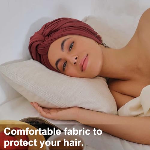 DRESHOW Hair Wrap for Women Ribbed Soft Stretch Jersey Head Scarf Breathable Lightweight Turban Solid Color - Image 3