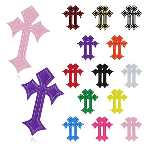 Demearly 26 PCS Iron On Patches Cross Sew On Embroidery Applique Patch for Clothes Hat Shirts Jackets Caps Jeans Backpacks DIY Craft Supplies (Multicolor)