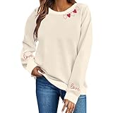 Wgtfot Langarmshirt Damen Oversize Weihnachtspullover Valentins-Sweatshirt Basic Rundhals Pullover Süße Liebesdruck Shirts Stylischer Valentinstag-Druck Tops Teenager Mädchen Festliche Sportshirt 13