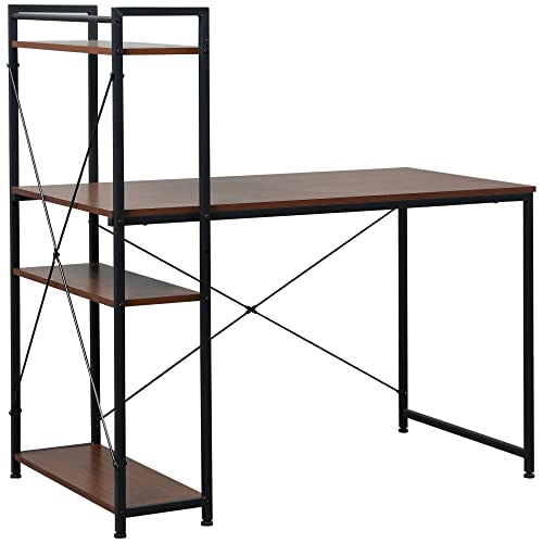 HOMCOM Schreibtisch Computertisch Arbeitstisch Bürotisch mit Regal Schwarz 120x64x121cm