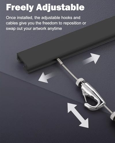 Black Gallery Picture Rail Hanging System - Custom Length Art Frame Hardware Kit with Steel Cables (2m/6.6' Cable, 36"/91cm Track) for Exhibitions & Museums