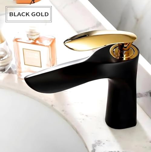 Image of 24x7 eMall Gold Basin Faucet Tap Mixer, for Bathroom Toilet Wash Basins Hot and Cold Water (Black-Gold) Golden