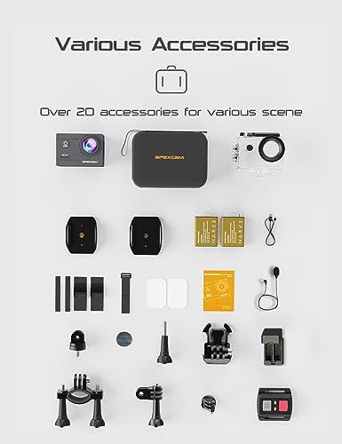 Apexcam 4K 60fps Action Cam 64MP WiFi Sports Camera Ultra HD onderwatercamera, 40m 170° groothoek, 2.4G, afstandsbediening, timelapse, 2x1350mAh batterijen, 2,0-inch LCD-scherm en andere - Afbeelding 7