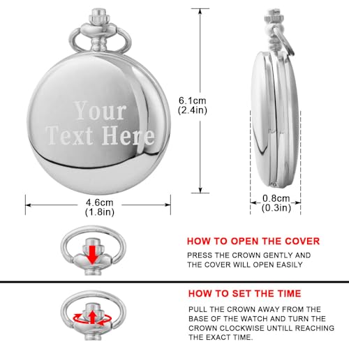 Image of Tiong Smooth Pocket Watch,Personalized Pocket Watch,Customized Watches for Men,Engraved Pocket Watches for Father's Day with Chain