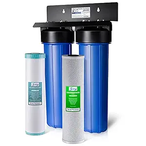 iSpring 2-Stage Big Whole House Water Filtration System with Carbon Block and Iron Manganese Reducing Filter (20-Inch, Blue)