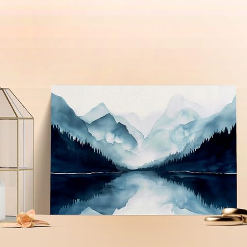 Image of Indianara Mountain Lake Landscape Canvas Art Painting, Blue, 45.72 cm x 68.58 cm, for Living Room, Bedroom, Office