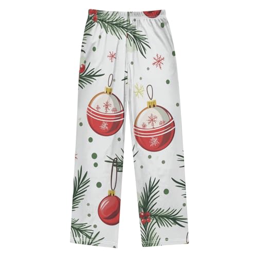 Christmas Ball Pine Branches Boys Long Pants Soft Trousers Elastic Waist Kids Lounge Bottoms with Pockets S-XL2