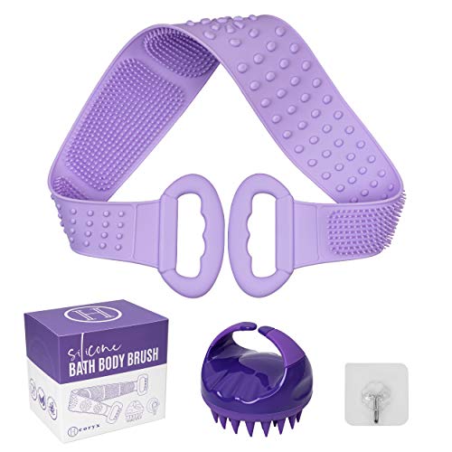 Back Exfoliating Silicone Shower Brush  Updated Silicone Back Scrubber for shower clean, Body Exfoliating Brush, Free Head Scrubber and Hook Included, Bath Scrubber For Women and Men, Back scrubber